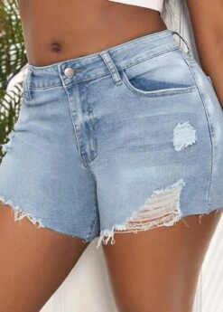 Pocket Button Skinny Zipper Fly Denim Shorts -Rosewe Promotion Store 328861 P 16798802352352