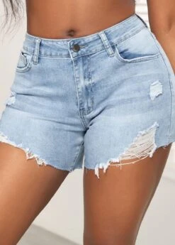 Pocket Button Skinny Zipper Fly Denim Shorts -Rosewe Promotion Store 328861 P 16798802353380