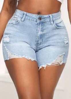 Pocket Button Skinny Zipper Fly Denim Shorts