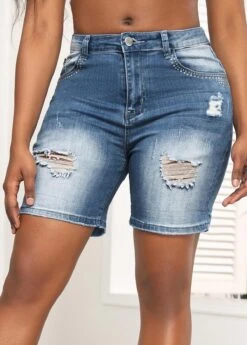 Zipper Fly Pocket Denim Blue Skinny Shorts