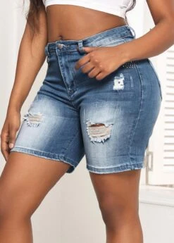 Zipper Fly Pocket Denim Blue Skinny Shorts -Rosewe Promotion Store 328864 P 16799800647823