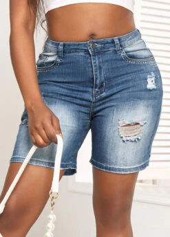 Zipper Fly Pocket Denim Blue Skinny Shorts -Rosewe Promotion Store 328864 P 16799800648915