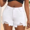 Zipper Fly Pocket White Skinny Mid Waisted Denim Shorts