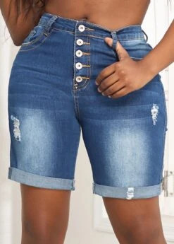 Button Fly Pocket Denim Blue Skinny Shorts -Rosewe Promotion Store 328867 P 16798805135295