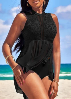 High Waisted Lace Black Swimdress And Panty -Rosewe Promotion Store 328892 P 16783592757642
