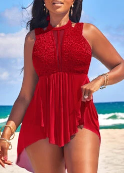 High Waisted Lace Red Swimdress And Panty -Rosewe Promotion Store 328893 P 16783591977764