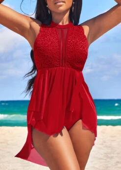 High Waisted Lace Red Swimdress And Panty -Rosewe Promotion Store 328893 P 16783591979573