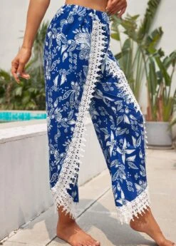 Tribal Print Patchwork Blue Elastic Waist Pants -Rosewe Promotion Store 328953 P 16823240675055