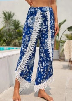 Tribal Print Patchwork Blue Elastic Waist Pants -Rosewe Promotion Store 328953 P 16823240679814