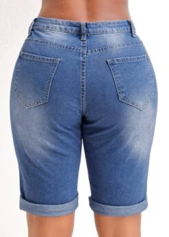 Blue Skinny Zipper Fly Mid Waisted Pocket Denim Shorts -Rosewe Promotion Store 328964 P 16790469371851