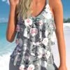 Mid Waisted Floral Print Layered Grey Tankini Set -Rosewe Promotion Store 329009 P 1679902834411
