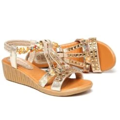 Tribal Golden Open Toe Low Heel Sliders