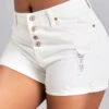 White Skinny Button Fly Mid Waisted Pocket Denim Shorts -Rosewe Promotion Store 329054 P 16794823387242