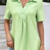 Patchwork Shirt Collar Short Sleeve Light Green Blouse -Rosewe Promotion Store 329069 P 16832535749680