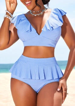 High Waisted Ruffle Light Blue Bikini Set 10 High Waisted Ruffle Light Blue Bikini Set -Rosewe Promotion Store 329078 P 16848400131712