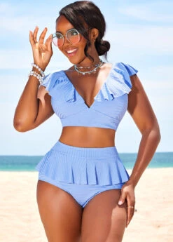 High Waisted Ruffle Light Blue Bikini Set 13 High Waisted Ruffle Light Blue Bikini Set -Rosewe Promotion Store 329078 P 16848400135415