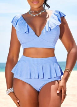 High Waisted Ruffle Light Blue Bikini Set 12 High Waisted Ruffle Light Blue Bikini Set -Rosewe Promotion Store 329078 P 16848400138844