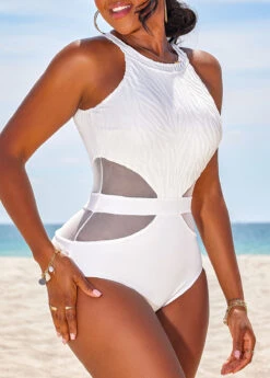 Cutout Patchwork White One Piece Swimwear -Rosewe Promotion Store 329100 P 16853576097333