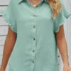 Shirt Collar Button Mint Green Short Sleeve Blouse 2 Shirt Collar Button Mint Green Short Sleeve Blouse -Rosewe Promotion Store 329117 P 1678681272363