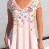 Floral Print Patchwork Light Pink T Shirt 1 Floral Print Patchwork Light Pink T Shirt -Rosewe Promotion Store 329126 P 1678690836854