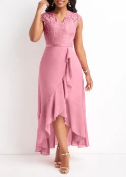 Pink Plus Size Lace High Low Dress -Rosewe Promotion Store 329129 P 16799989001723