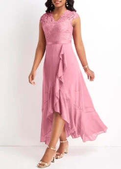 Pink Plus Size Lace High Low Dress -Rosewe Promotion Store 329129 P 16799989005462