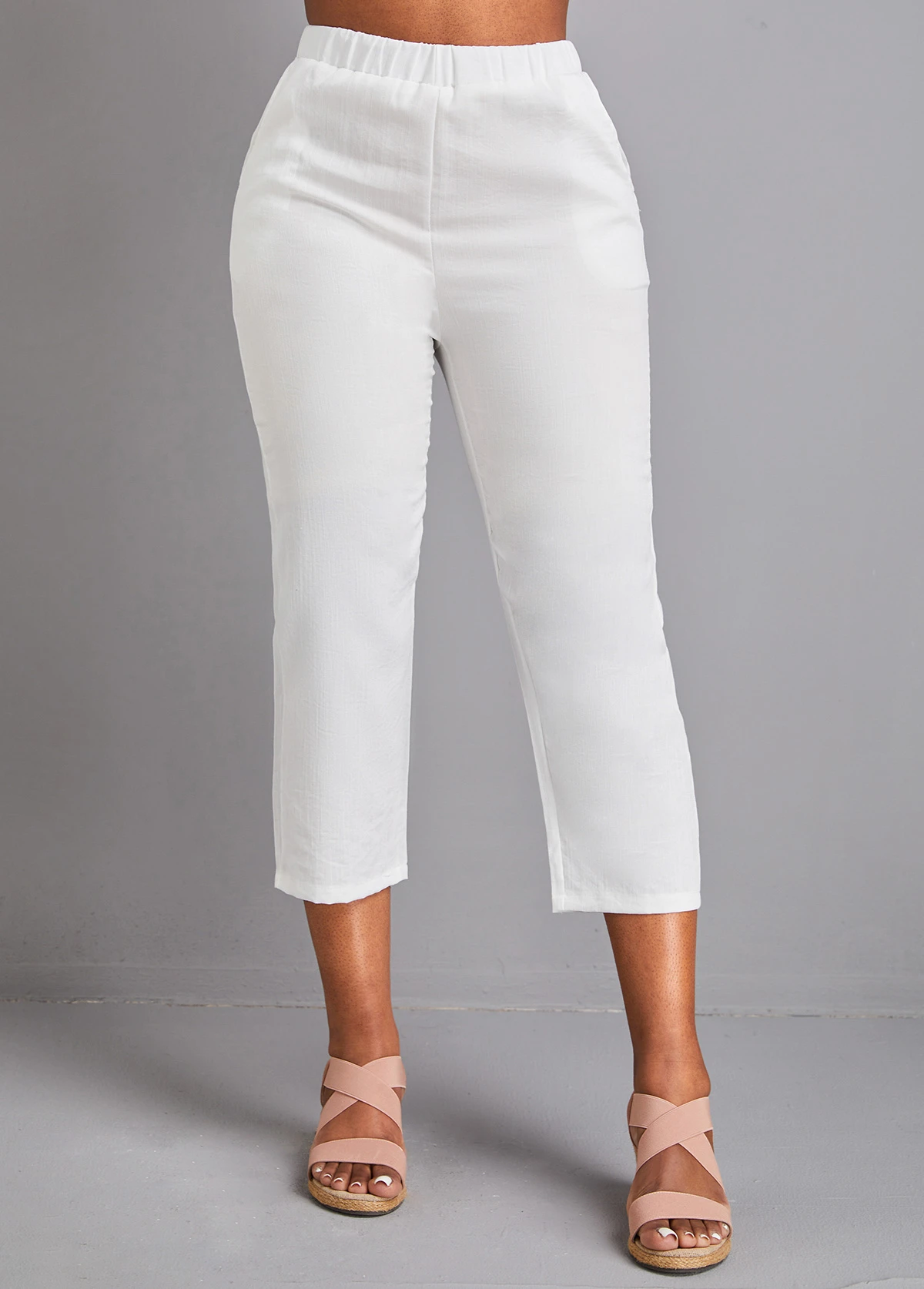 White Elastic Waist High Waisted Pocket Pants 3 White Elastic Waist High Waisted Pocket Pants
