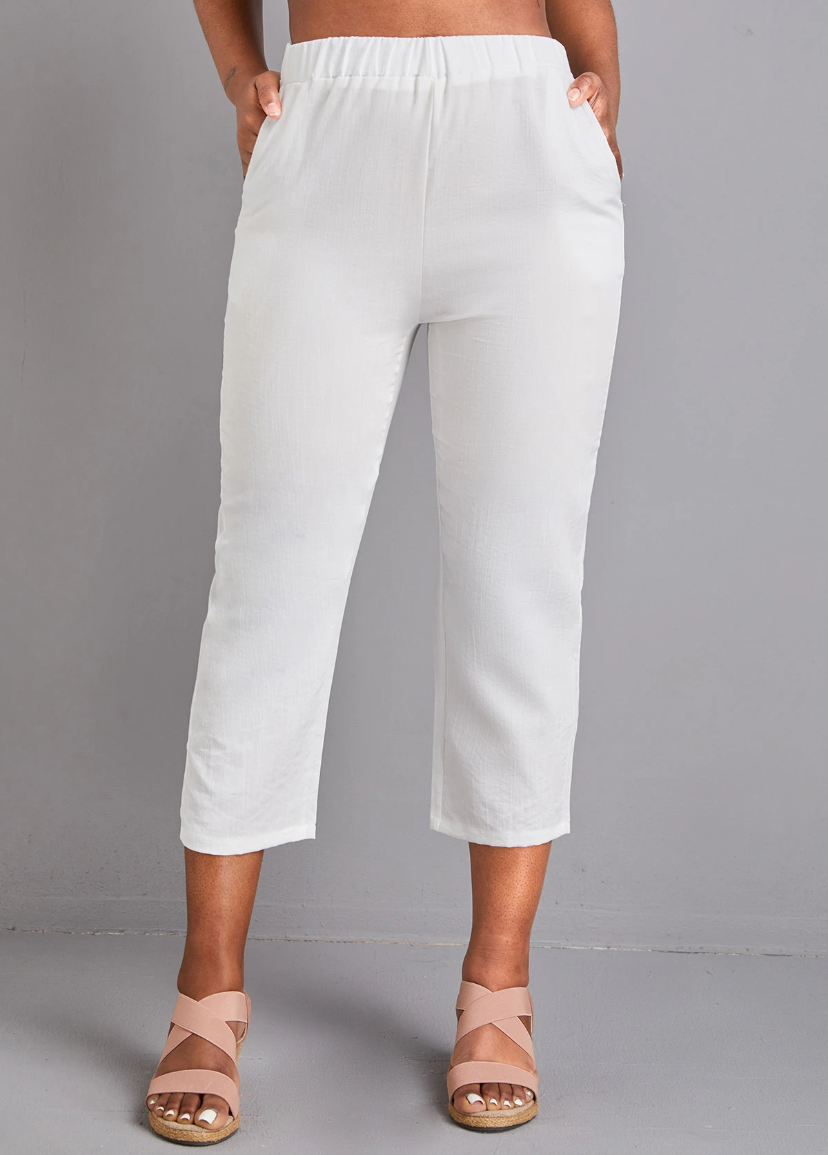 White Elastic Waist High Waisted Pocket Pants 6 White Elastic Waist High Waisted Pocket Pants - Image 4