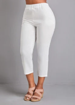 White Elastic Waist High Waisted Pocket Pants 8 White Elastic Waist High Waisted Pocket Pants -Rosewe Promotion Store 329145 P 16795417686842