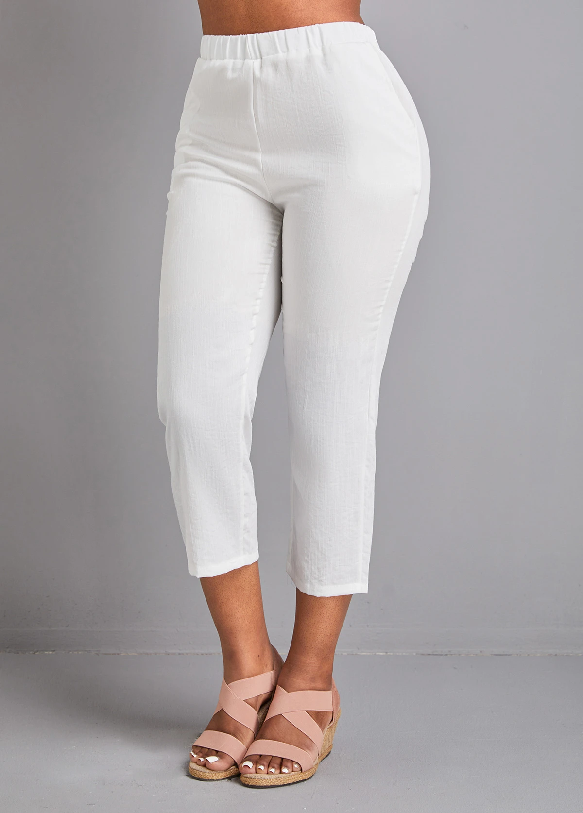 White Elastic Waist High Waisted Pocket Pants 5 White Elastic Waist High Waisted Pocket Pants - Image 3