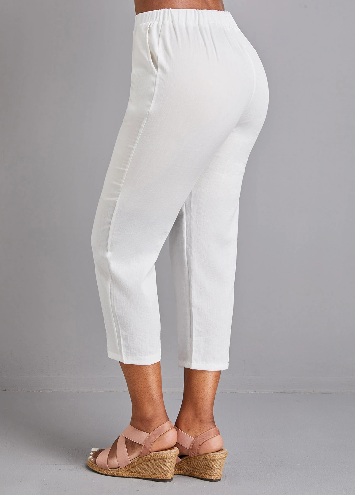White Elastic Waist High Waisted Pocket Pants 4 White Elastic Waist High Waisted Pocket Pants - Image 2
