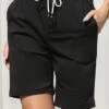 Black Regular Drawastring High Waisted Pocket Shorts -Rosewe Promotion Store 329146 P 1678689514677