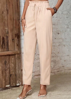 Beige Drawastring High Waisted Pocket Pants -Rosewe Promotion Store 329150 P 1678689599378