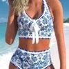 High Waisted Tribal Print Bowknot Blue Bikini Set 2 High Waisted Tribal Print Bowknot Blue Bikini Set -Rosewe Promotion Store 329230 P 1678788253383