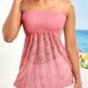 Lace Pink Bandeau Patchwork Tank Top 2 Lace Pink Bandeau Patchwork Tank Top -Rosewe Promotion Store 329255 P 16800674337550