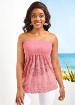 Lace Pink Bandeau Patchwork Tank Top -Rosewe Promotion Store 329255 P 16800674338473