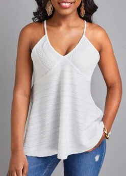 White V Neck Flowy Camisole Top 10 White V Neck Flowy Camisole Top -Rosewe Promotion Store 329264 P 16795419530063