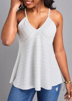 White V Neck Flowy Camisole Top 9 White V Neck Flowy Camisole Top -Rosewe Promotion Store 329264 P 16795419533162