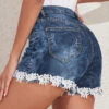 Skinny Lace Denim Blue Zipper Fly Shorts -Rosewe Promotion Store 329272 P 16805995582800