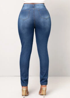 Butterfly Print Pocket Denim Blue Skinny Jeans 7 Butterfly Print Pocket Denim Blue Skinny Jeans -Rosewe Promotion Store 329334 P 1678849127104