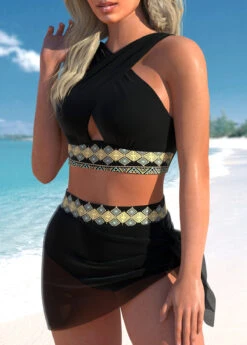 High Waisted Tribal Print Criss Cross Bikini Set -Rosewe Promotion Store 329340 P 1678860160498