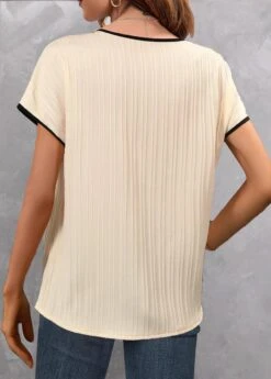 Split Beige Short Sleeve Light Weight Blouse -Rosewe Promotion Store 329355 P 1678878480216