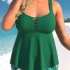 Handkerchief Hem Mid Waisted Green Plus Size Tankini Set -Rosewe Promotion Store 329364 P 1679905927134