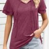 V Neck Layered Wine Red T Shirt -Rosewe Promotion Store 329384 P 1678858053854
