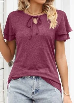 V Neck Layered Wine Red T Shirt 13 V Neck Layered Wine Red T Shirt -Rosewe Promotion Store 329384 P 1678858055513