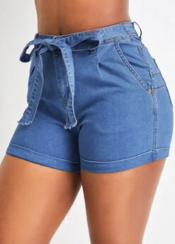 Skinny Zipper Fly Pocket Denim Shorts