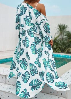 Leaf Print Tie White Cover Up -Rosewe Promotion Store 329491 P 16823241116433
