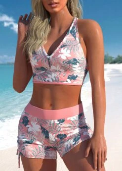 Plus Size Mid Waisted Pink Floral Print Tankini Set -Rosewe Promotion Store 329520 P 1680597884086