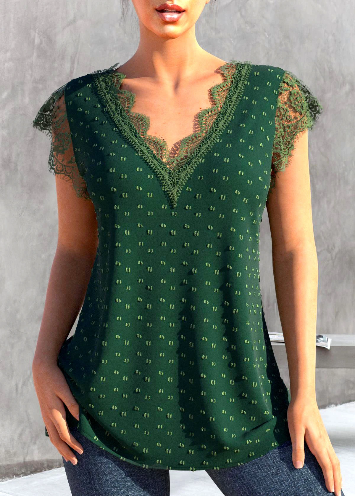 V Neck Patchwork Green Short Sleeve T Shirt 3 V Neck Patchwork Green Short Sleeve T Shirt