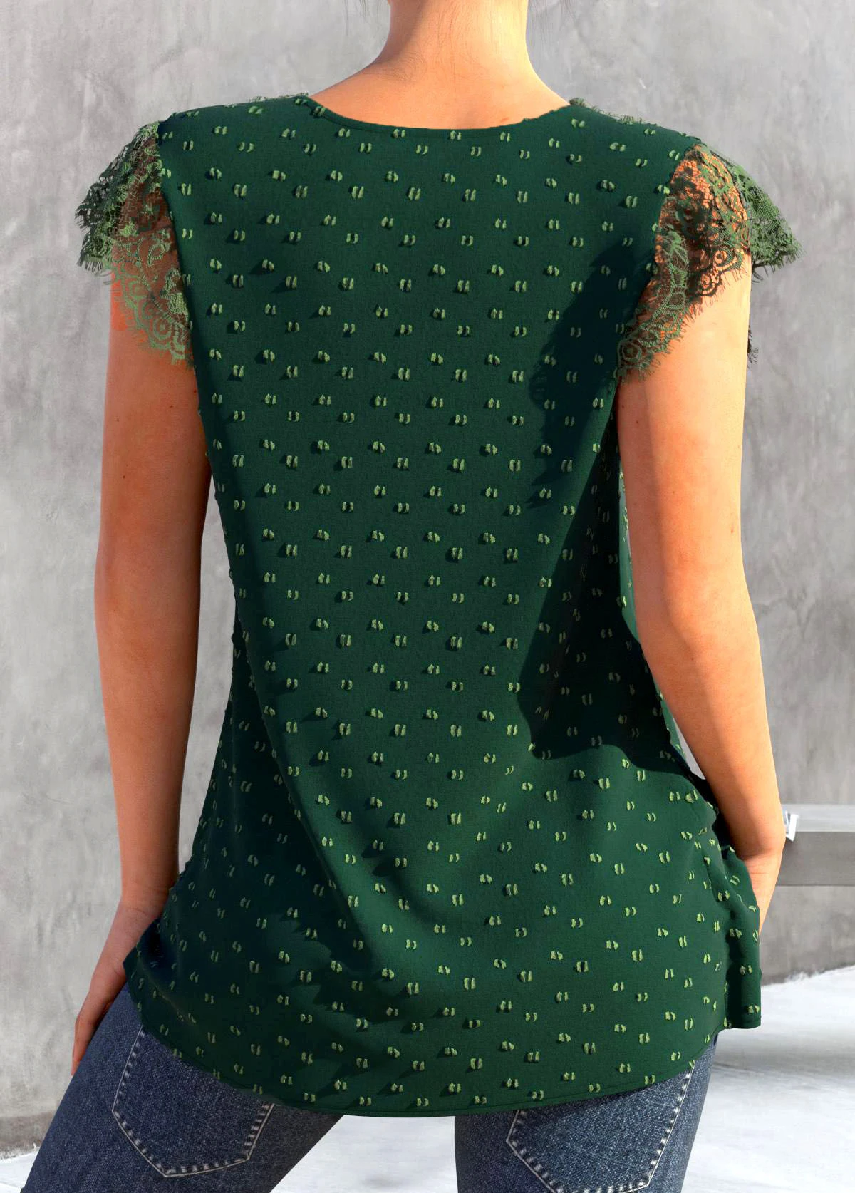 V Neck Patchwork Green Short Sleeve T Shirt 4 V Neck Patchwork Green Short Sleeve T Shirt - Image 2